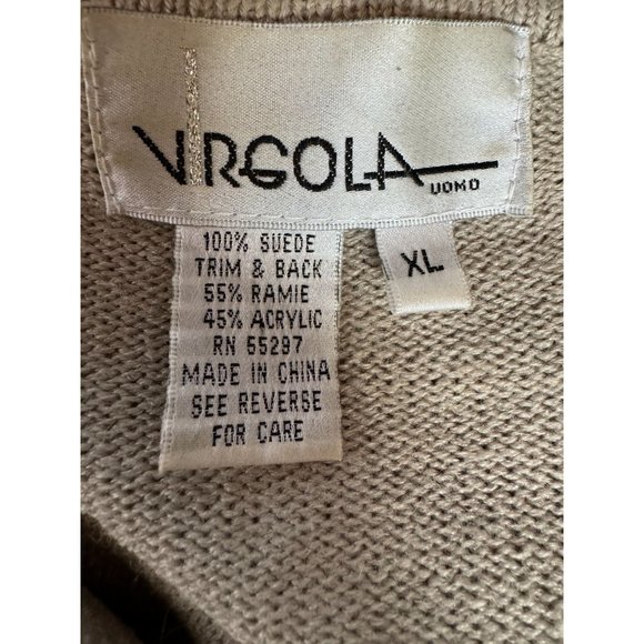 Virgola Uomo Patchwork Sweater Cardigan Size XL Beige Suede Suede, Ramie - Picture 6 of 16